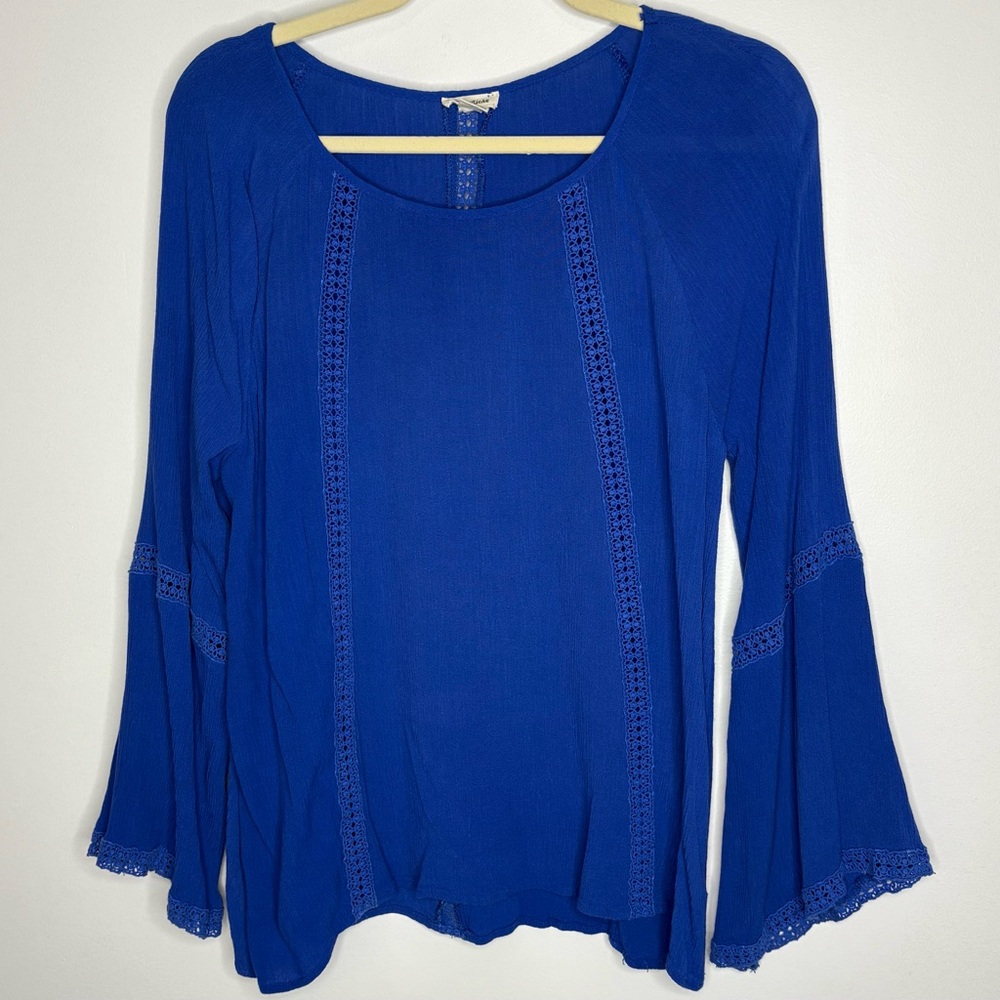 Blue Women's Top with Lace Detailing